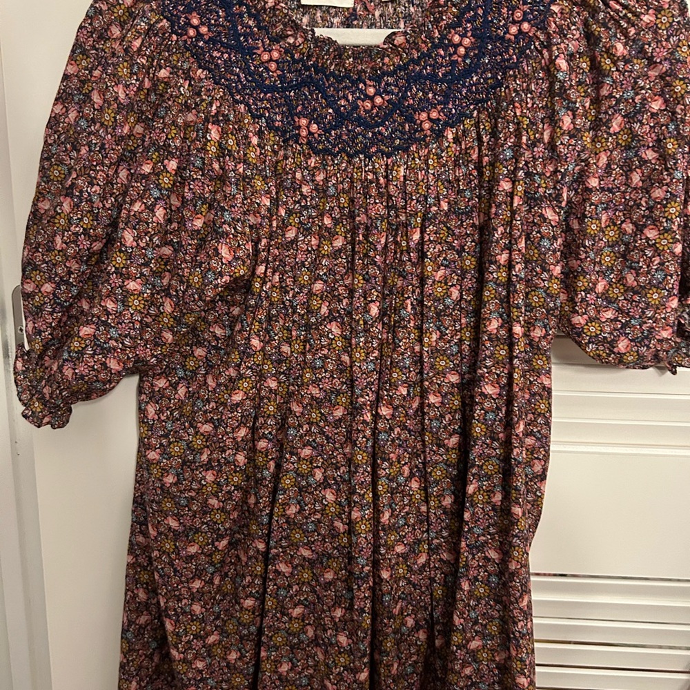 Doen Floral Dress with Navy and Pink Accents